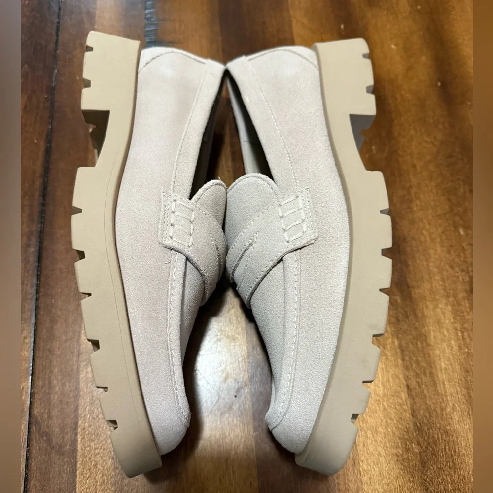 Dolce Vita Neutral Chunky Platform Elias Dune Suede Leather Loafers 8.5